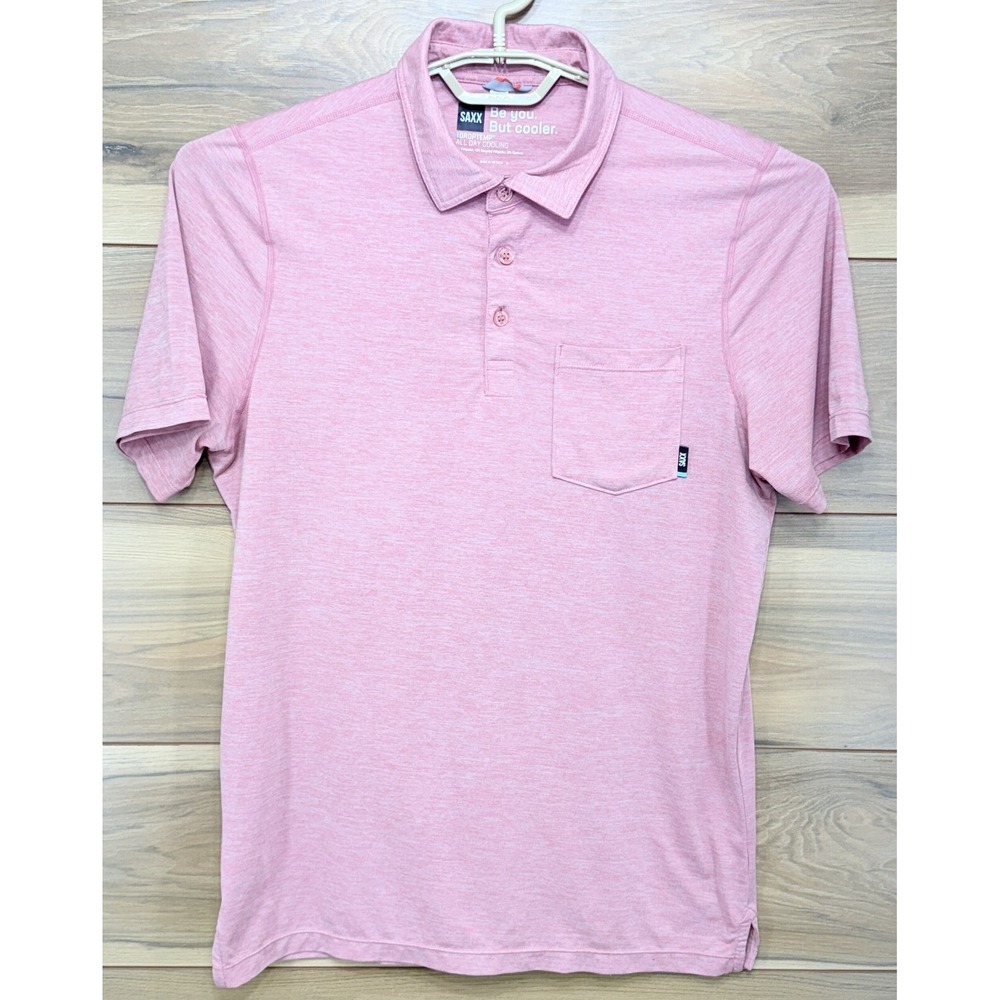 Saxx Droptemp Polo‎ Shirt Men's Small Pink Stretch Short Sleeve Collared Golf